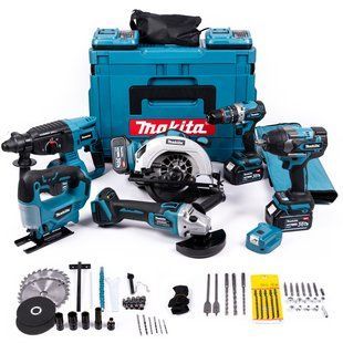 Аккумуляторный 7в1 набор Makita (Гайковерт + Шуруповерт + Перфоратор + УШМ + Лобзик + Циркулярка + Повербанк) Набор Макита 4 АКБ (36V) 77781 фото
