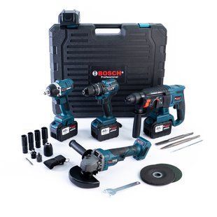 Аккумуляторный бесщеточный набор Bosch 4в1 (Гайковерт + Шуруповерт + Перфоратор +Болгарка) Комплект Бош (48V 9Ah 3 АКБ) 651441 фото