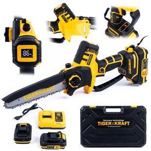 Пила бесщеточная аккумуляторная TigerKraft TPS75 PRO (21V 4Ah, шина 20см) Цепная мини-пила Тайгеркрафт для садовых работ с 2АКБ TPS75 PRO фото
