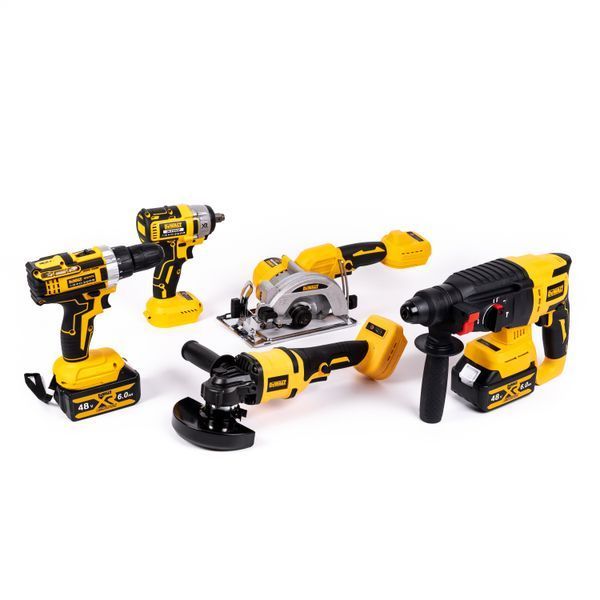 Безщітковий акумуляторний набір DeWalt 5в1 (Циркулярка + Перфоратор + Гайковерт + Шуруповерт + УШМ) АКБ набір Деволт 48V 77773 фото