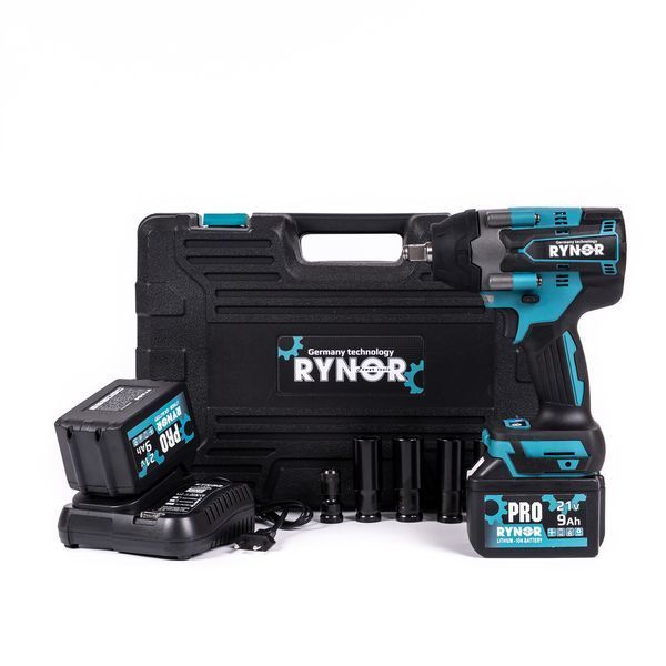 Гайковерт акумуляторний безщітковий Rynor ​​RX1000 PRO (21V, 9Ah, 1000Nm) Ударний гайковерт Райнор + набір та 2АКБ RX1000 PRO фото