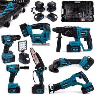 Набор аккумуляторный 8в1 Makita (Перфоратор, УШМ, Шуруповерт, Гайковерт, Лобзик, Мини-пила, Сабельная, Фонарь) 36V 2682462712 фото