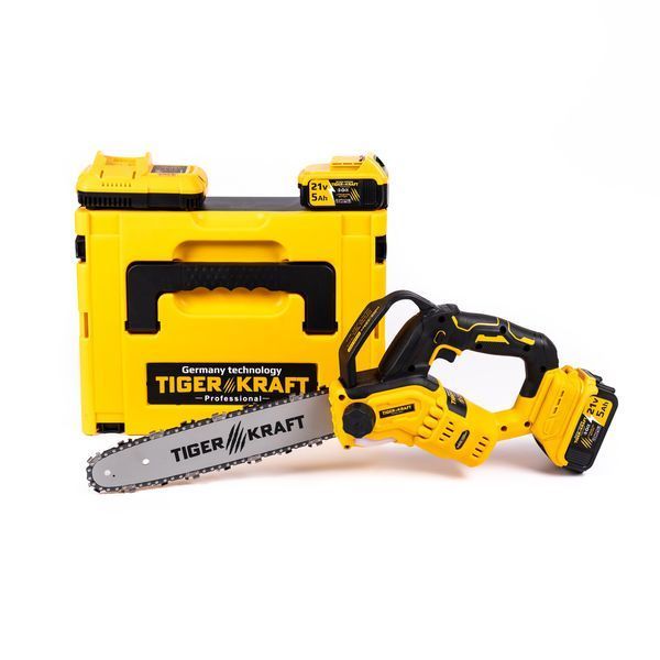 Пила акумуляторна безщіткова TigerKraft TPS90 PRO (21V 5Ah, шина 30см) Пила Тайгеркрафт з 2АКБ для дачі TPS90 PRO фото