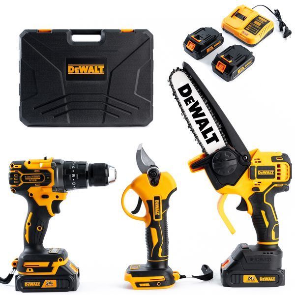 Набір 3в1 DeWalt (Секатор DCMP575P2 +Шуруповерт DCD996P2 +Пила DCM200N) АКБ комплект Деволт 3в1 (24V 5Ah) з оснащенням 154622 фото